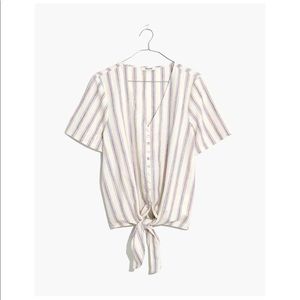 Madewell Agency Tie-Front Button Top in Sarasota Stripe